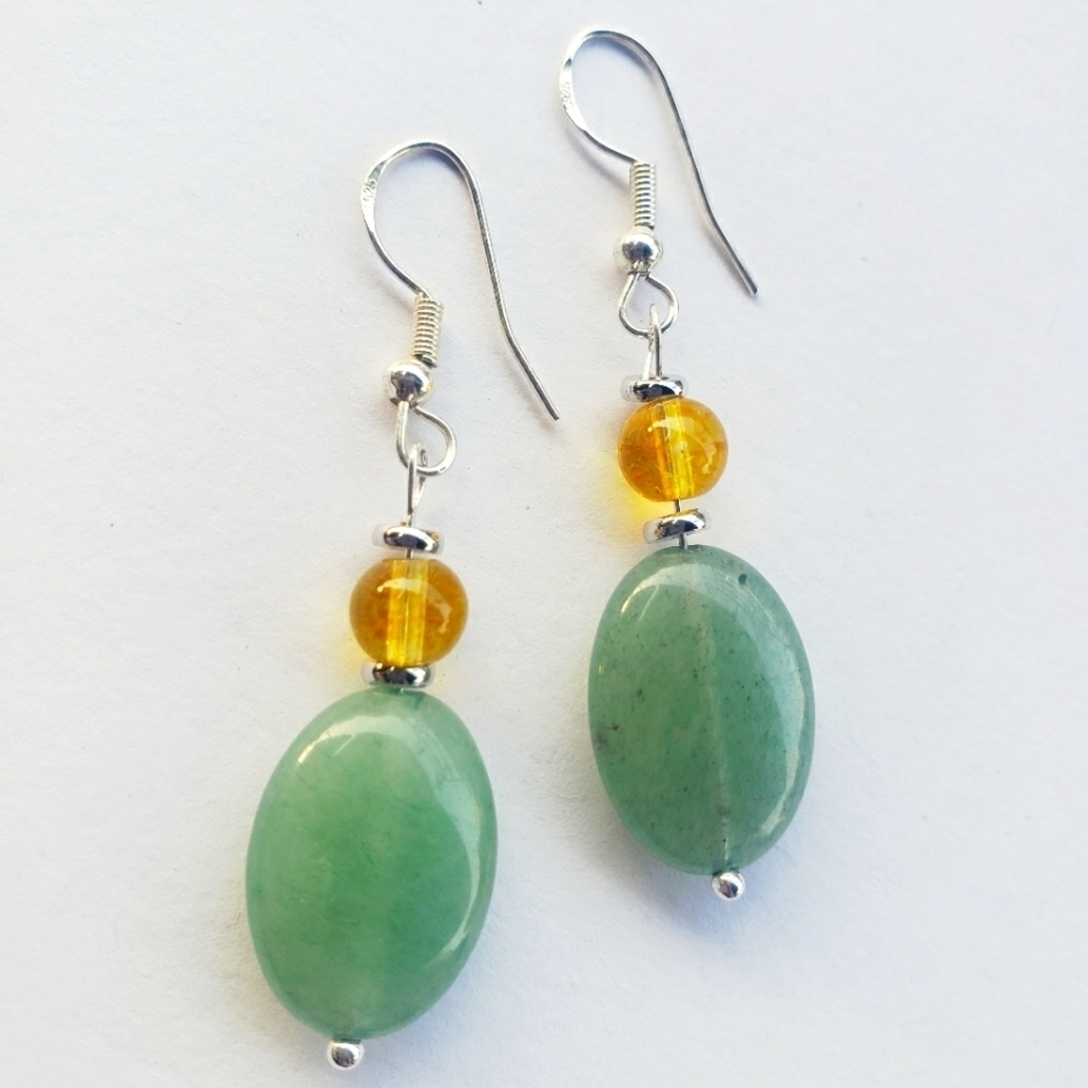 NWT 925 solid sterling silver Drop EARRINGS JADE Citrine FOR HER 2… - Picture 1 of 2